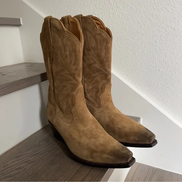NWOB Tecovas The Jamie Suede Western Cowboy Boots in Caramel Brown - Picture 2 of 8